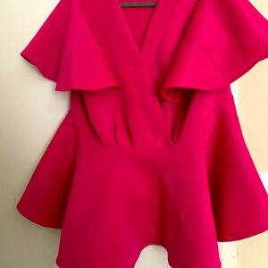 Hot pink short sleeve peplum top